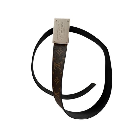 Louis Vuitton Monogram Canvas Belt with Inventeur Plaque Silver Buckle 90/36 - Picture 1 of 3